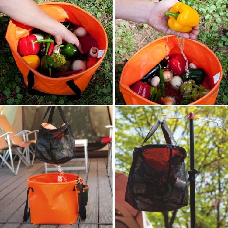 30L 4-in-1 PVC Outdoor Faltbarer Doppel-Abtropfkorb Camping Angelausrüstungstasche