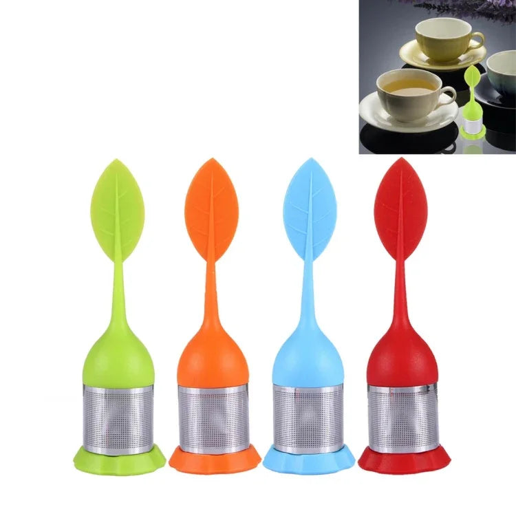 Teebeutel aus lebensmittelechtem Silikon in Blattform, Teesiebe aus Edelstahl, zufällige Farbauswahl, Blattform