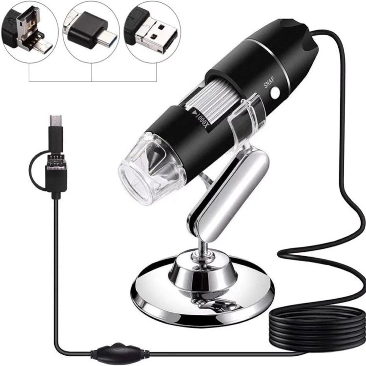 1600X Vergrößerung HD Bildsensor 3 in 1 USB Digitalmikroskop mit 8 LED & professionellem Ständer