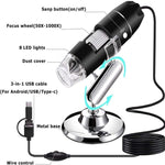 1600X Vergrößerung HD Bildsensor 3 in 1 USB Digitalmikroskop mit 8 LED & professionellem Ständer