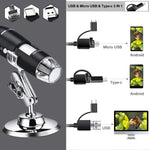 1600X Vergrößerung HD Bildsensor 3 in 1 USB Digitalmikroskop mit 8 LED & professionellem Ständer