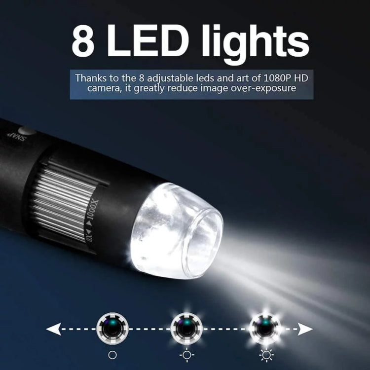 1600X Vergrößerung HD Bildsensor 3 in 1 USB Digitalmikroskop mit 8 LED & professionellem Ständer