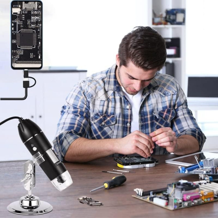 1600X Vergrößerung HD Bildsensor 3 in 1 USB Digitalmikroskop mit 8 LED & professionellem Ständer