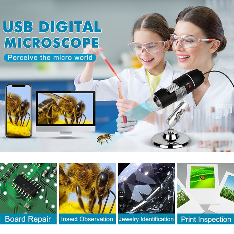 1600X Vergrößerung HD Bildsensor 3 in 1 USB Digitalmikroskop mit 8 LED & professionellem Ständer