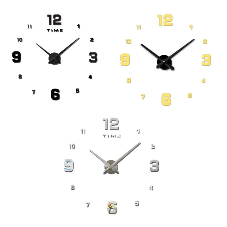 Schlafzimmer-Wohndekoration, verspiegelte, rahmenlose 3D DIY Wanduhr, Größe: 100*100cm, 3M005 (Schwarz), 3M005 (Gold), 3M005 (Silber)
