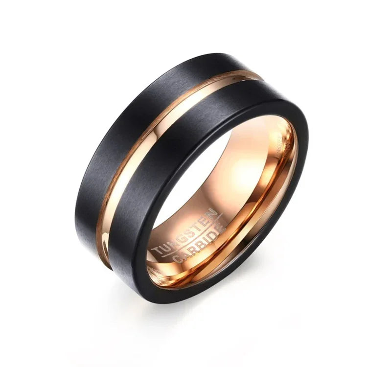 Klassischer Herrenring im europäischen und amerikanischen Stil aus reinem Wolframcarbid, handgebürstet und roségoldplattiert, Größe: 7, Durchmesser: 17,4 mm, Umfang: 55 mm