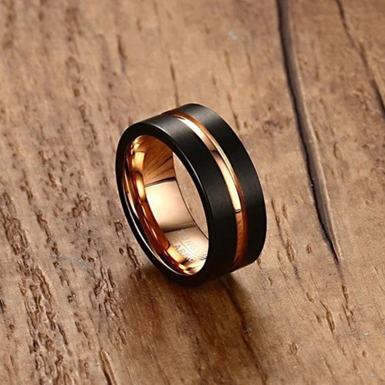 Klassischer Herrenring im europäischen und amerikanischen Stil aus reinem Wolframcarbid, handgebürstet und roségoldplattiert, Größe: 12, Durchmesser: 21,5 mm, Umfang: 67,5 mm