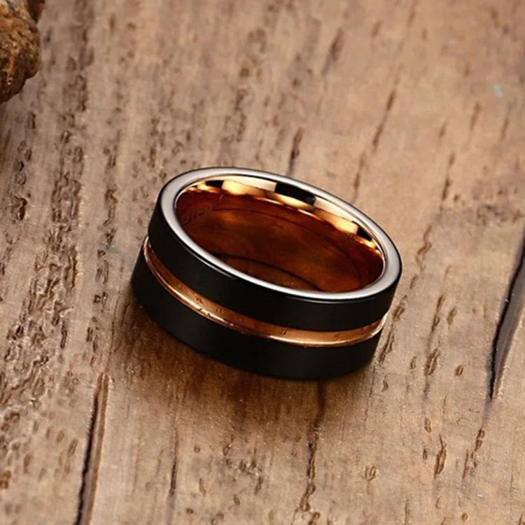 Klassischer Herrenring im europäischen und amerikanischen Stil aus reinem Wolframcarbid, handgebürstet und roségoldplattiert, Größe: 12, Durchmesser: 21,5 mm, Umfang: 67,5 mm