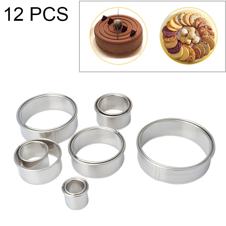12-teiliges Set runder Ausstechformen aus Edelstahl für Mousse, Kuchen, Donuts, Backwerkzeuge, runde Form (12-teiliges Set)