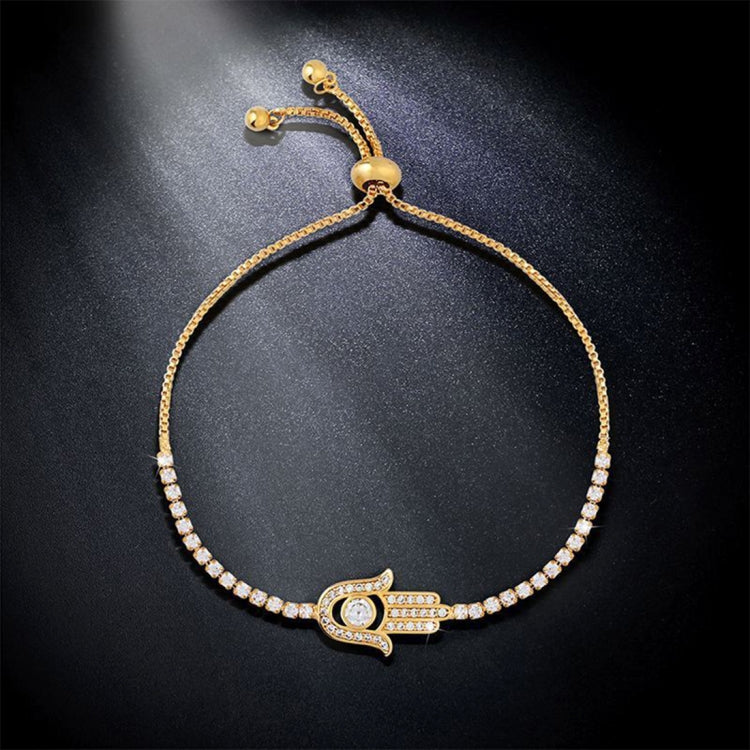 Valentinstagsgeschenk: Armband mit Hamsa-Hand, Kristallverzierung und Kette, Kettenlänge: 25 cm