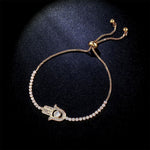 Valentinstagsgeschenk: Armband mit Hamsa-Hand, Kristallverzierung und Kette, Kettenlänge: 25 cm
