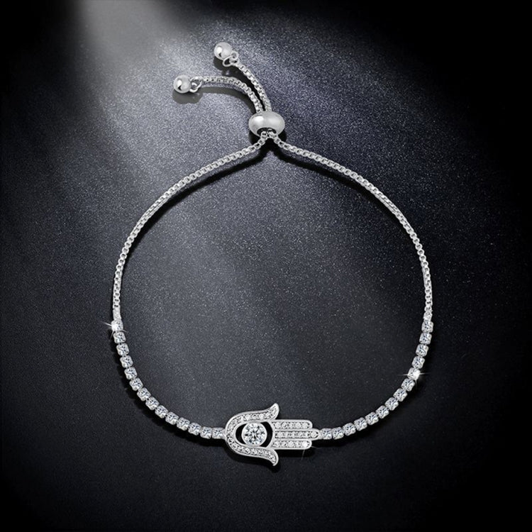 Valentinstagsgeschenk: Armband mit Hamsa-Hand, Kristallverzierung und Kette, Kettenlänge: 25 cm