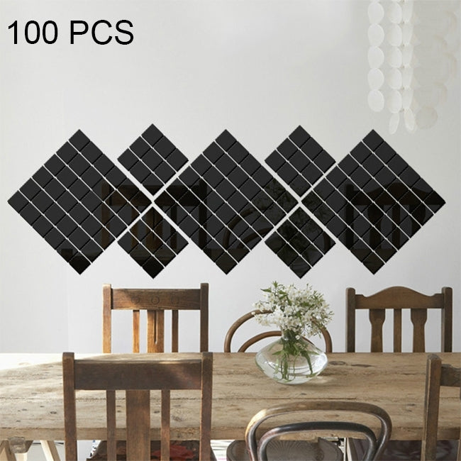 100 Stück quadratische Kristallmosaik-Spiegel-Acryl-Stereo-Wandaufkleber, kreativer Hintergrund, Wandaufkleber für Wohnzimmer, Größe: 4 x 4 cm, Farbe: Schwarz, Gold, Silber