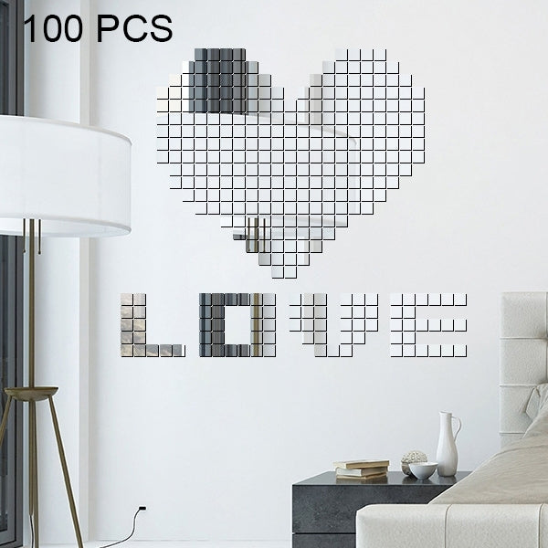 100 PCS Square Crystal Mosaic Mirror Acrylic Stereo Wall Stickers Creative Background Home Living Room Wall Sticker,Size:4*4cm, Size:4*4 Color:Silver, Size:4*4 Color:Black, Size:4*4 Color:Gold