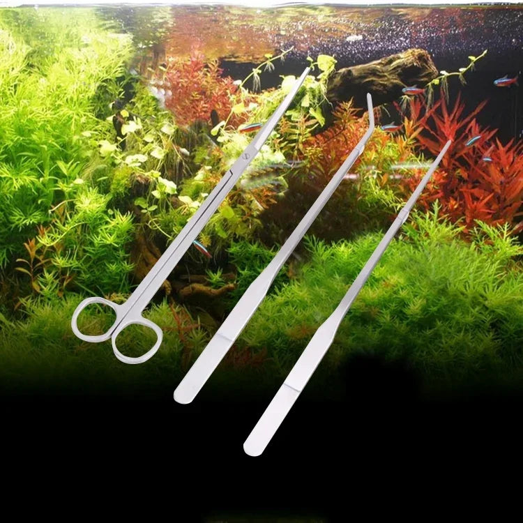 3-in-1 Edelstahl Schere, Pinzette und Clip, Baum Pflanze Gras Miniaturen Aquarien Landschafts-Trimmwerkzeuge, 3 TLG