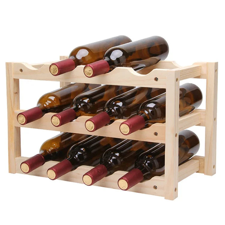 Faltbares Weinregal aus Massivholz für 12 Flaschen, mehrschichtiges Weinregal, Größe: 46x24x28cm, mehrschichtiges Weinregal