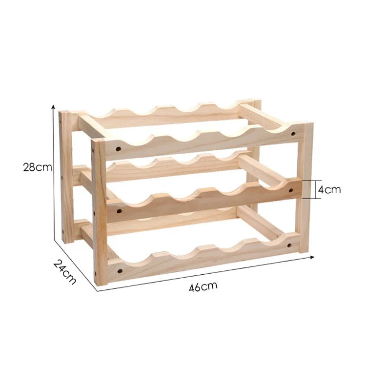 Faltbares Weinregal aus Massivholz für 12 Flaschen, mehrschichtiges Weinregal, Größe: 46x24x28cm, mehrschichtiges Weinregal