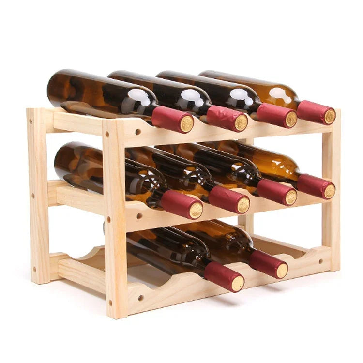 Faltbares Weinregal aus Massivholz für 12 Flaschen, mehrschichtiges Weinregal, Größe: 46x24x28cm, mehrschichtiges Weinregal
