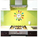 Cutlery Metal Kitchen Wall Clock Spoon Fork Creative Quartz Wall Mounted Clocks Modern Design Decorative Horloge, Silver, Silver