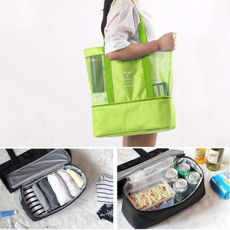 Tragbare doppellagige Netz Sport Duffel Strand Picknick Schulter Aufbewahrungstasche Handtasche, Doppellagige Handtasche (Grün), Doppellagige Handtasche (Blau)