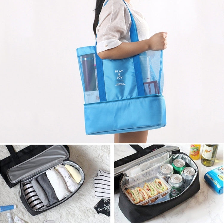 Tragbare doppellagige Netz Sport Duffel Strand Picknick Schulter Aufbewahrungstasche Handtasche, Doppellagige Handtasche (Grün), Doppellagige Handtasche (Blau)