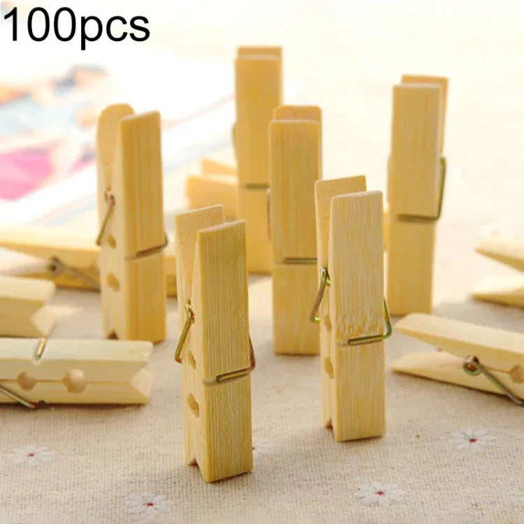 100 Stück multifunktionale Mini-Wäscheklammern aus Bambus für Fotopapier und Kleidung, Wäscheklammern und Kleiderbügel