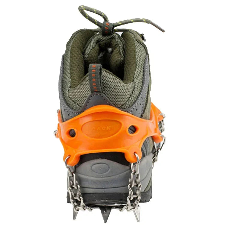 Ein Paar 19 Zähne Anti-Rutsch Eisgreifer Wandern Klettern Kettenschuhe Abdeckungen, Größe: M, 19 Zähne Größe: M(Schwarz), 19 Zähne Größe: M(Orange)