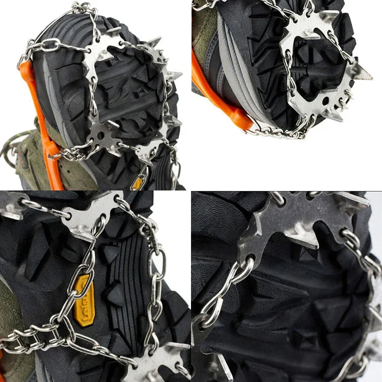 Ein Paar 19 Zähne Anti-Rutsch Eisgreifer Wandern Klettern Kettenschuhe Abdeckungen, Größe: M, 19 Zähne Größe: M(Schwarz), 19 Zähne Größe: M(Orange)