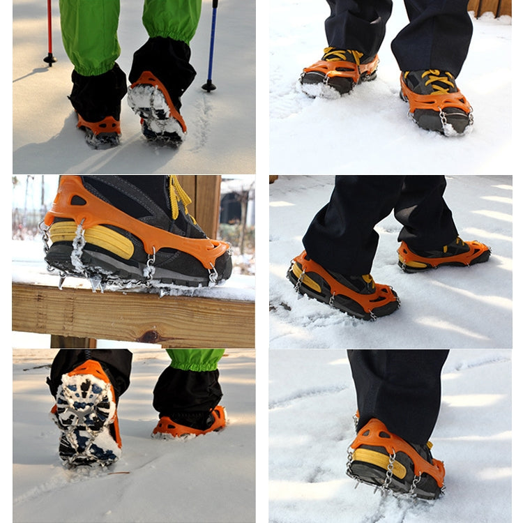 Ein Paar 8 Zähne Anti-Rutsch Eis-Greifer zum Wandern Klettern, Ketten-Schuhüberzüge, 8 Zähne Schwarz, 8 Zähne Orange