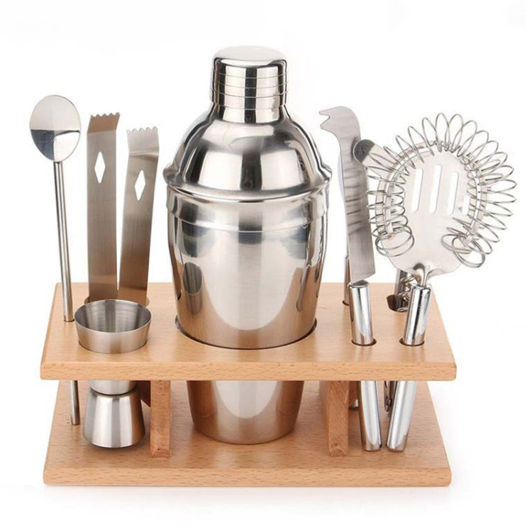 9-teiliges Cocktail-Shaker-Set aus Edelstahl mit Holzständer, Fassungsvermögen: 550 ml, 550 ml