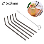 5 wiederverwendbare Trinkhalme aus Edelstahl (gebogen) + Reinigungsbürsten-Set, 215 x 6 mm, 215 x 6 mm (gebogen)
