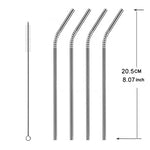 5 wiederverwendbare Trinkhalme aus Edelstahl (gebogen) + Reinigungsbürsten-Set, 215 x 6 mm, 215 x 6 mm (gebogen)