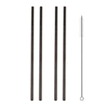 5x wiederverwendbarer Trinkhalm aus Edelstahl, gerade, + Reinigungsbürsten-Set, 215*6mm, 215*6mm (gerade)