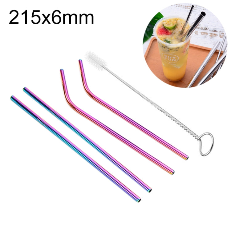 4 STK Wiederverwendbare Edelstahl Trinkhalme + Reinigungsbürsten Set, 215*6mm, 215*6mm (Kombination)