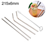 4 STK Wiederverwendbare Edelstahl Trinkhalme + Reinigungsbürsten Set, 215*6mm, 215*6mm (Kombination)