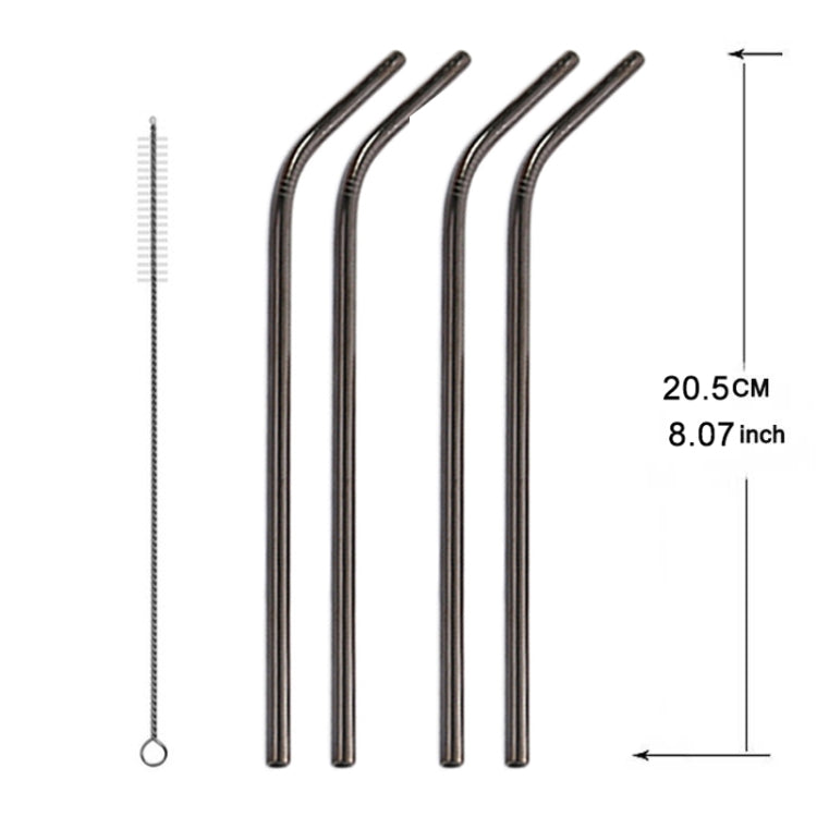 5er-Set wiederverwendbare gebogene Trinkhalme aus Edelstahl + Reinigungsbürste, 215*8mm, 215*8mm (gebogen)