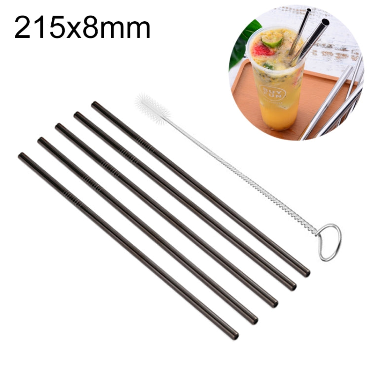 5x wiederverwendbare Trinkhalme aus Edelstahl (gerade) + Reinigungsbürste Set Kit, 215*8mm, 215*8mm (gerade)