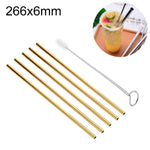 5pcs Reusable Stainless Steel Straight Drinking Straw + Cleaner Brush Set Kit,  266*6mm, 266*6mm (Straight)