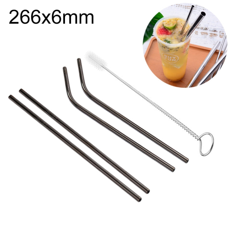 4x wiederverwendbarer Trinkhalm aus Edelstahl + Reinigungsbürsten-Set, 266*6mm, 266*6mm (Kombination)