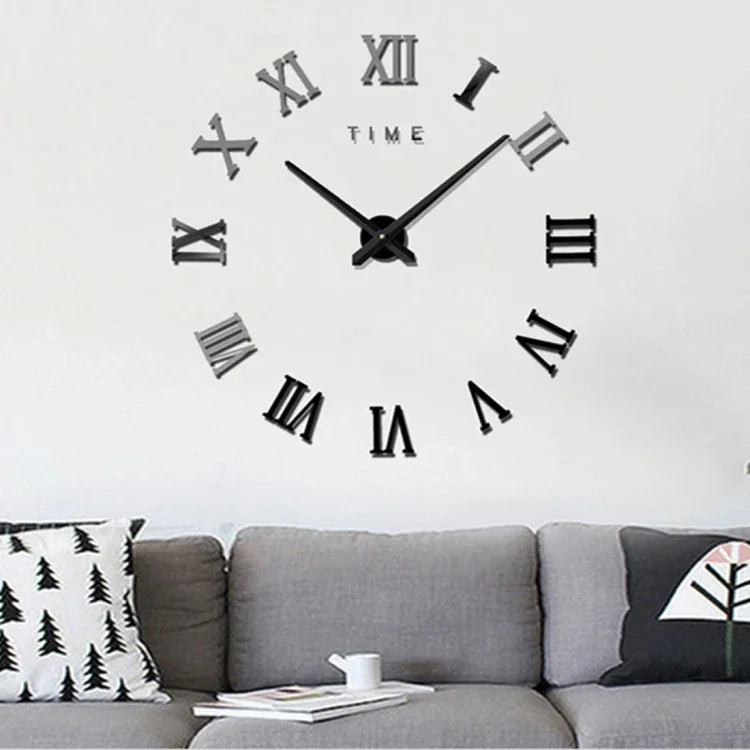 Schlafzimmer Wohndekoration Rahmenlose römische Ziffern Große DIY Wanduhr, Größe: 100*100cm, M011 (Schwarz), M011 (Gold), M011 (Silber)