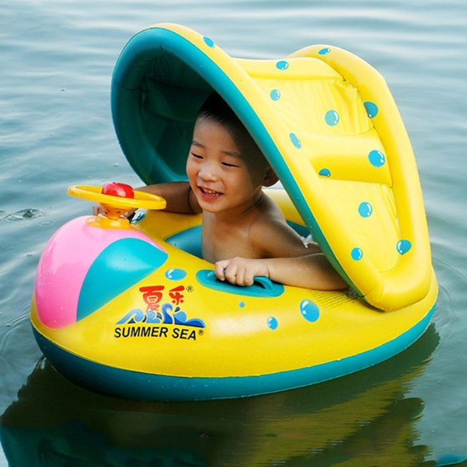 Aufblasbarer Schwimmsicherheits-Sitz Sonnenschutz Boot Ring für Baby Kinder, aufgeblasene Größe: 72cm x 65cm x 58cm, Sitzboot