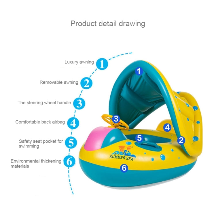 Aufblasbarer Schwimmsicherheits-Sitz Sonnenschutz Boot Ring für Baby Kinder, aufgeblasene Größe: 72cm x 65cm x 58cm, Sitzboot