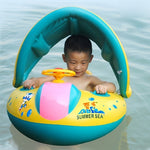 Aufblasbarer Schwimmsicherheits-Sitz Sonnenschutz Boot Ring für Baby Kinder, aufgeblasene Größe: 72cm x 65cm x 58cm, Sitzboot