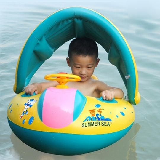 Aufblasbarer Schwimmsicherheits-Sitz Sonnenschutz Boot Ring für Baby Kinder, aufgeblasene Größe: 72cm x 65cm x 58cm, Sitzboot