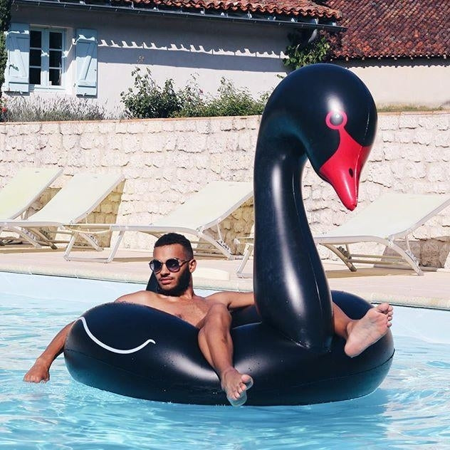 Schwanförmiger aufblasbarer schwimmender Sicherheitspoolring, aufgeblasene Größe: 110cm, 110cm Schwan Schwarz, 110cm Schwan Weiß