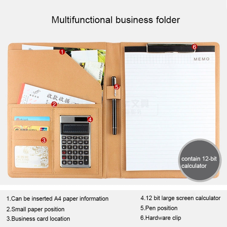 Büroartikel-Business-Stil Leder Dokumentenmappe mit 30-Seiten A4 Notizblock & Taschenrechner