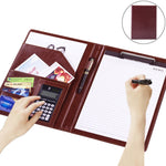 Büroartikel-Business-Stil Leder Dokumentenmappe mit 30-Seiten A4 Notizblock & Taschenrechner