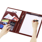 Büroartikel-Business-Stil Leder Dokumentenmappe mit 30-Seiten A4 Notizblock & Taschenrechner