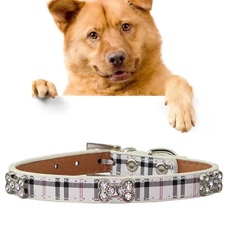 Hundehalsband aus PU-Leder mit Knochenmotiv, Größe: S, 1,5 x 37 cm