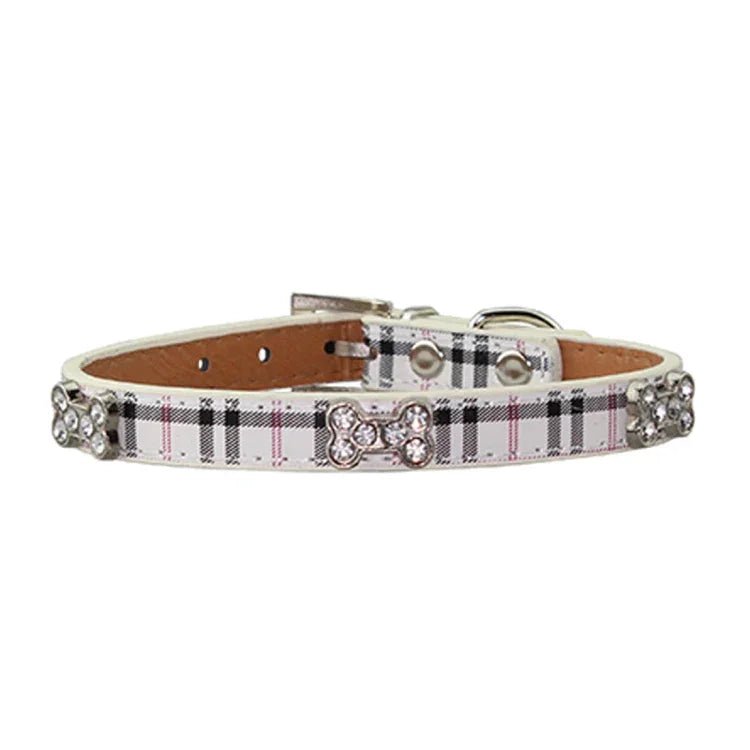 Hundehalsband aus PU-Leder mit Knochenmotiv, Größe: S, 1,5 x 37 cm